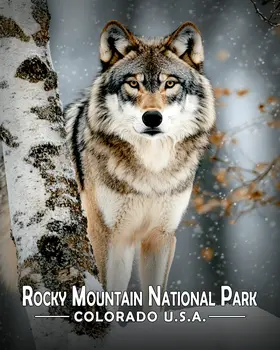 Wolf and Birch - Rocky Mountain Souvenir Art Prints - 8"x10" Artwork for 11"x14" Frame