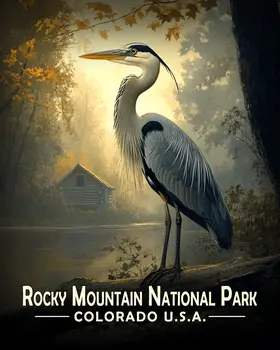 Heron & Cabin - Rocky Mountain Souvenir Art Prints - 8"x10" Artwork for 11"x14" Frame
