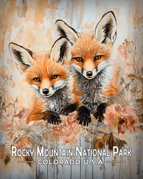 Two Fox Kits - Rocky Mountain Souvenir Art Prints - 8"x10" Artwork for 11"x14" Frame