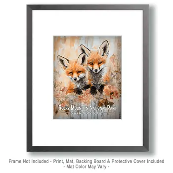 Two Fox Kits - Rocky Mountain Souvenir Art Prints - 8"x10" Artwork for 11"x14" Frame