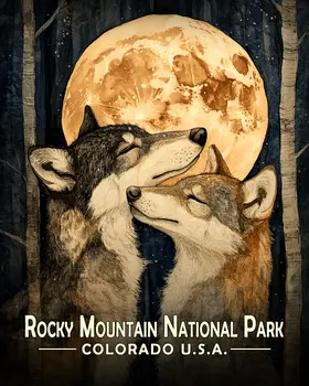 Wolves in Love - Rocky Mountain Souvenir Art Prints - 8"x10" Artwork for 11"x14" Frame