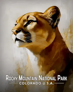 Proud Mountain Lion - Rocky Mountain Souvenir Art Prints - 8"x10" Artwork for 11"x14" Frame