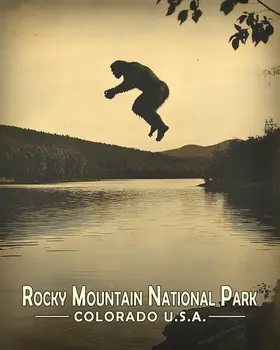 Bigfoot Jumping in Lake - Rocky Mountain Souvenir Art Prints - 8"x10" Artwork for 11"x14" Frame