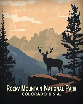 Bull Elk Sihouette - Rocky Mountain Souvenir Art Prints - 8"x10" Artwork for 11"x14" Frame