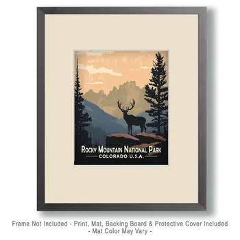 Bull Elk Sihouette - Rocky Mountain Souvenir Art Prints - 8"x10" Artwork for 11"x14" Frame