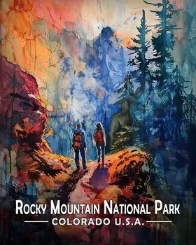 Two Hikers - Rocky Mountain Souvenir Art Prints - 8"x10" Artwork for 11"x14" Frame