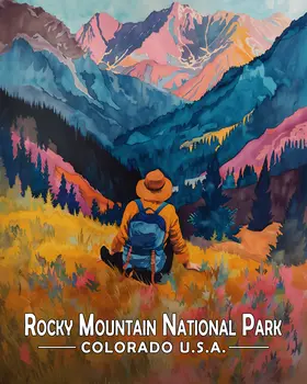 Hiker's Solitude - Rocky Mountain Souvenir Art Prints - 8"x10" Artwork for 11"x14" Frame