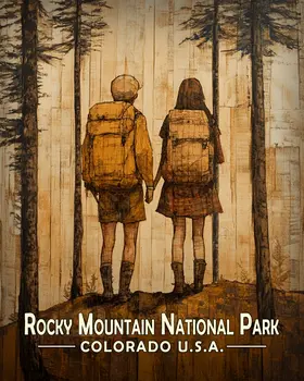 Hiking Together - Rocky Mountain Souvenir Art Prints - 8"x10" Artwork for 11"x14" Frame