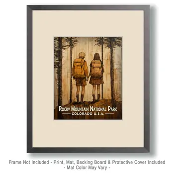 Hiking Together - Rocky Mountain Souvenir Art Prints - 8"x10" Artwork for 11"x14" Frame