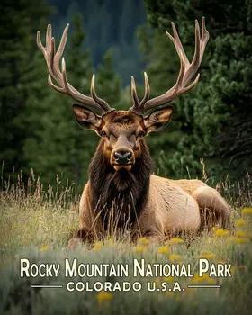Resting Bull Elk - Rocky Mountain Souvenir Art Prints - 8"x10" Artwork for 11"x14" Frame