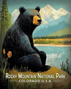 Vintage Black Bear - Rocky Mountain Souvenir Art Prints - 8"x10" Artwork for 11"x14" Frame