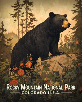 Antique Black Bear - Rocky Mountain Souvenir Art Prints - 8"x10" Artwork for 11"x14" Frame