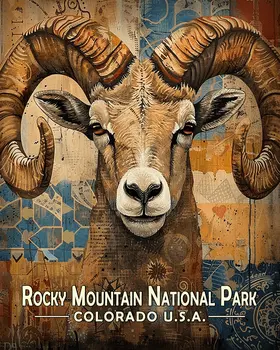 Stylized Bighorn Ram - Rocky Mountain Souvenir Art Prints - 8"x10" Artwork for 11"x14" Frame