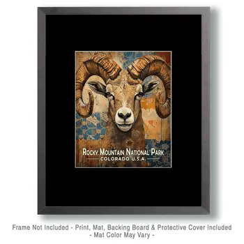 Stylized Bighorn Ram - Rocky Mountain Souvenir Art Prints - 8"x10" Artwork for 11"x14" Frame