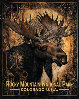 Dark Moose - Rocky Mountain Souvenir Art Prints - 8"x10" Artwork for 11"x14" Frame