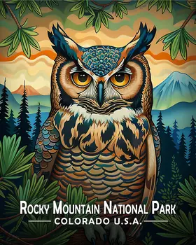 Stylized Owl - Rocky Mountain Souvenir Art Prints - 8"x10" Artwork for 11"x14" Frame