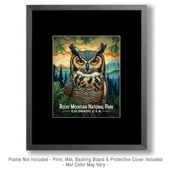 Stylized Owl - Rocky Mountain Souvenir Art Prints - 8"x10" Artwork for 11"x14" Frame
