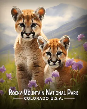 Mountain Lion Cubs - Rocky Mountain Souvenir Art Prints - 8"x10" Artwork for 11"x14" Frame