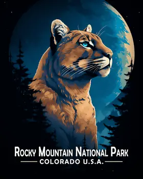 Midnight Mountain Lion - Rocky Mountain Souvenir Art Prints - 8"x10" Artwork for 11"x14" Frame
