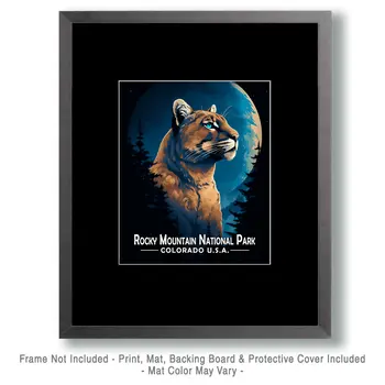 Midnight Mountain Lion - Rocky Mountain Souvenir Art Prints - 8"x10" Artwork for 11"x14" Frame