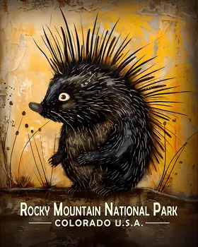 Stylized Porcupine - Rocky Mountain Souvenir Art Prints - 8"x10" Artwork for 11"x14" Frame