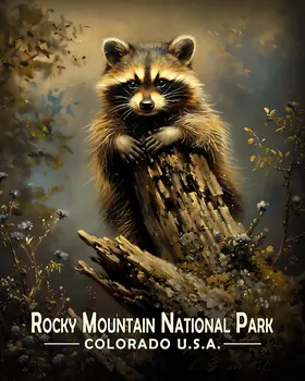 Raccoon Kit - Rocky Mountain Souvenir Art Prints - 8"x10" Artwork for 11"x14" Frame