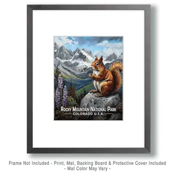 Squirrel & Lupine - Rocky Mountain Souvenir Art Prints - 8"x10" Artwork for 11"x14" Frame