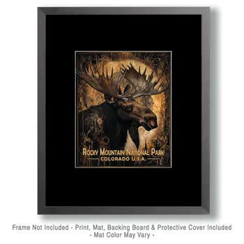 Dark Moose - Rocky Mountain Souvenir Art Prints - 8"x10" Artwork for 11"x14" Frame