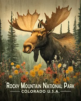 Colorado Folk Art Moose - Rocky Mountain Souvenir Art Prints - 8"x10" Artwork for 11"x14" Frame