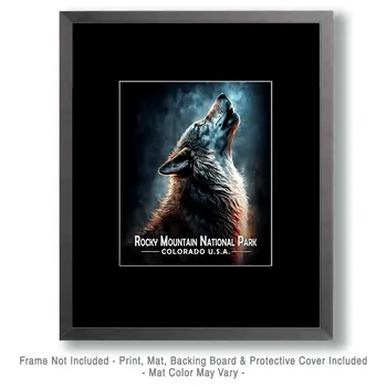 Midnight Howling Coyote - Rocky Mountain Souvenir Art Prints - 8"x10" Artwork for 11"x14" Frame