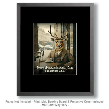 Buck Deer at Cafe - Rocky Mountain Souvenir Art Prints - 8"x10" Artwork for 11"x14" Frame