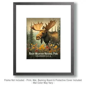 Colorado Folk Art Moose - Rocky Mountain Souvenir Art Prints - 8"x10" Artwork for 11"x14" Frame