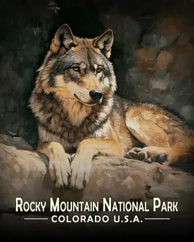 Relaxing Wolf - Rocky Mountain Souvenir Art Prints - 8"x10" Artwork for 11"x14" Frame