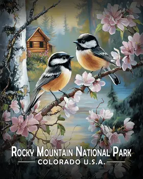 Chickadees - Rocky Mountain Souvenir Art Prints - 8"x10" Artwork for 11"x14" Frame