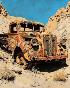 Pickup Abandoned in Arroyo - American Southwest Art Prints - 8"x10" Artwork for 11"x14" Frame