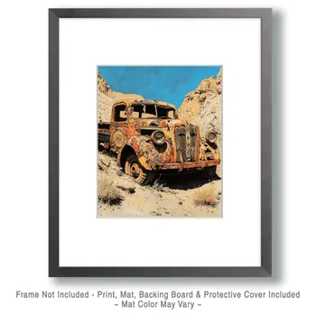 Pickup Abandoned in Arroyo - American Southwest Art Prints - 8"x10" Artwork for 11"x14" Frame