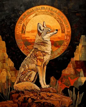 Full Moon Coyote - American Southwest Art Prints - 8"x10" Artwork for 11"x14" Frame