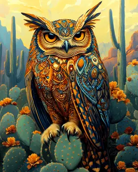 BOHO Desert Owl - American Southwest Art Prints - 8"x10" Artwork for 11"x14" Frame