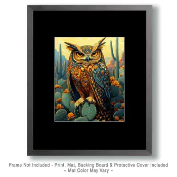 BOHO Desert Owl - American Southwest Art Prints - 8"x10" Artwork for 11"x14" Frame