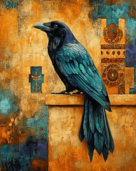 Raven on Adobe Wall - American Southwest Art Prints - 8"x10" Artwork for 11"x14" Frame