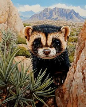 Blackfooted Ferret Peeking Out - American Southwest Art Prints - 8"x10" Artwork for 11"x14" Frame