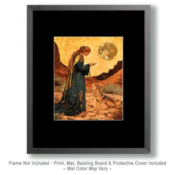 Fairy Lesson for Coyote - American Southwest Art Prints - 8"x10" Artwork for 11"x14" Frame
