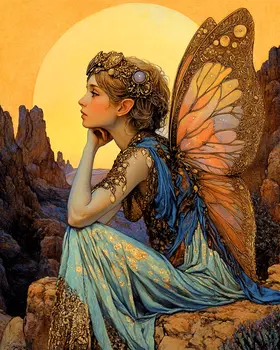 Fairy in Morning Contemplation - American Southwest Art Prints - 8"x10" Artwork for 11"x14" Frame
