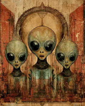 Vintage Aliens #1 - Aliens, Spaceships  Outer-Space Wall Art Prints – 8″x10″ Artwork for 11″x14″ Frame