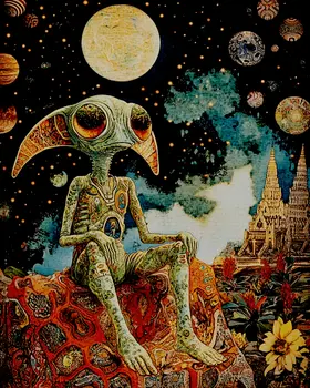 Sad Alien - Aliens, Spaceships  Outer-Space Wall Art Prints – 8″x10″ Artwork for 11″x14″ Frame