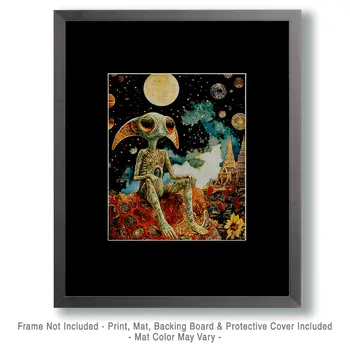Sad Alien - Aliens, Spaceships  Outer-Space Wall Art Prints – 8″x10″ Artwork for 11″x14″ Frame