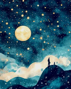 Night Scene - Aliens, Spaceships  Outer-Space Wall Art Prints – 8″x10″ Artwork for 11″x14″ Frame