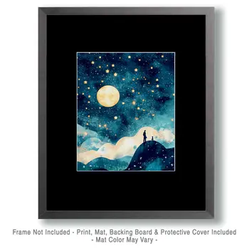 Night Scene - Aliens, Spaceships  Outer-Space Wall Art Prints – 8″x10″ Artwork for 11″x14″ Frame