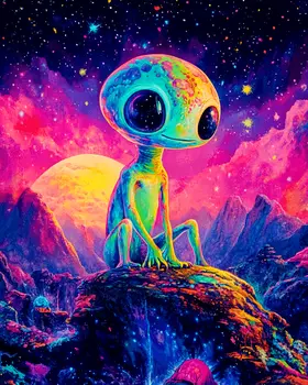 Cosmic Alien - Aliens, Spaceships  Outer-Space Wall Art Prints – 8″x10″ Artwork for 11″x14″ Frame