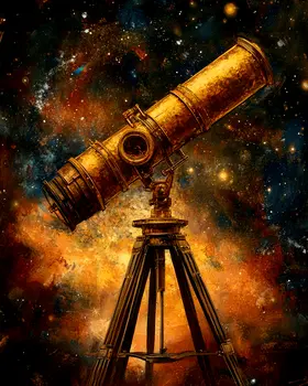 Antique Telescope - Aliens, Spaceships  Outer-Space Wall Art Prints – 8″x10″ Artwork for 11″x14″ Frame